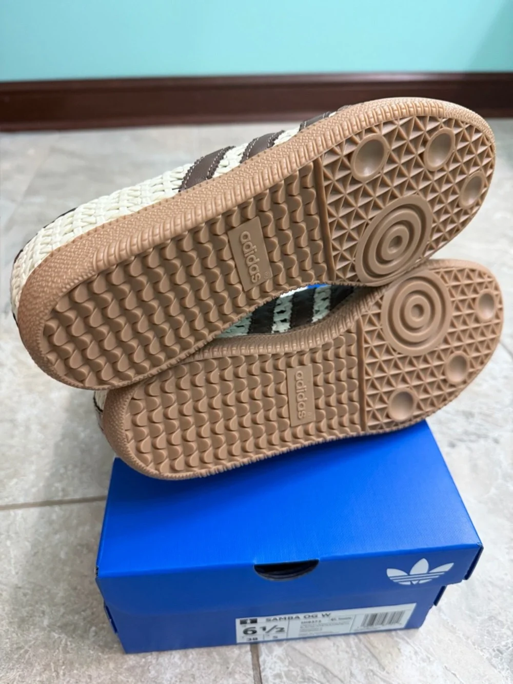 adidas Samba OG Basketweave Crochet Cream White Earth Strata Sneakers - Picture 12 of 14